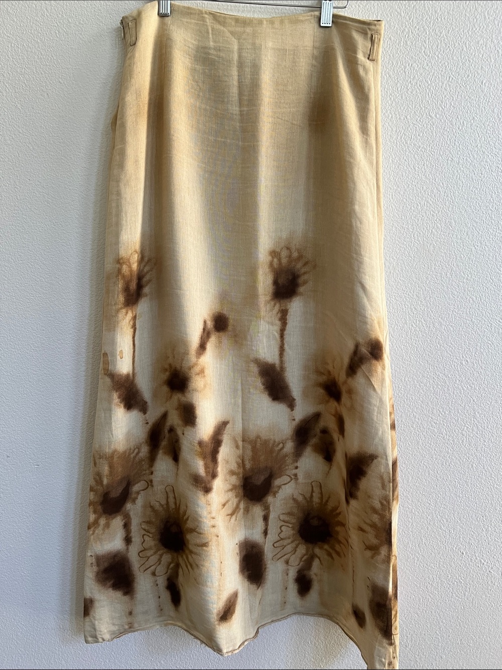SECIL Turkish Modest A-Line Maxi Skirt Artisanal Floral Tie-Dyed Tan/Brown M/L
